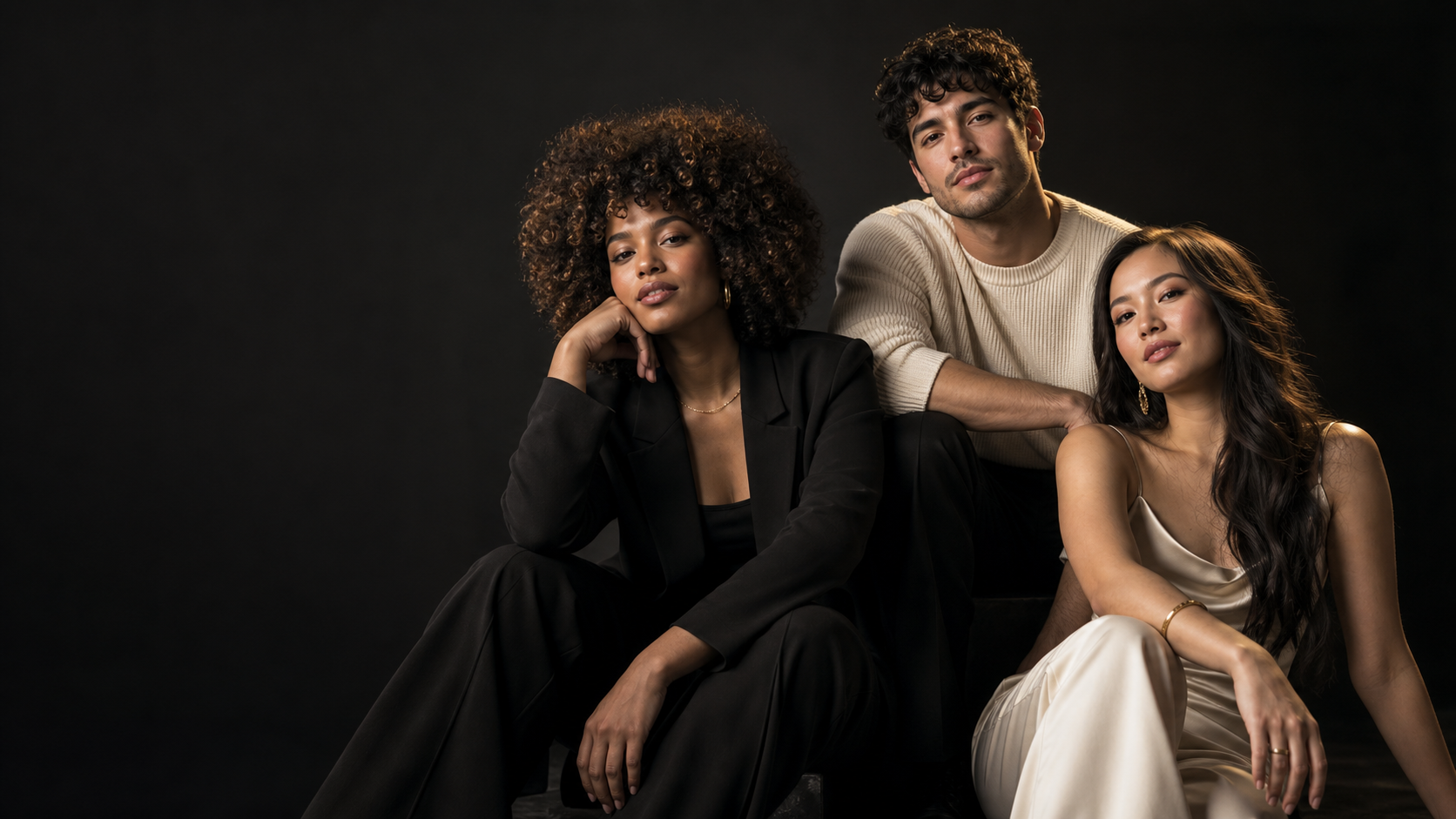Emerging beauty, fashion and lifestyle creators in an editorial studio portrait